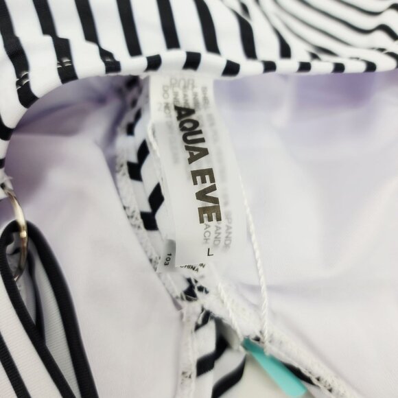 Striped Bikini Top & Skirt Swimwear Set By Aqua Eve Black & White Size L - Picture 6 of 7